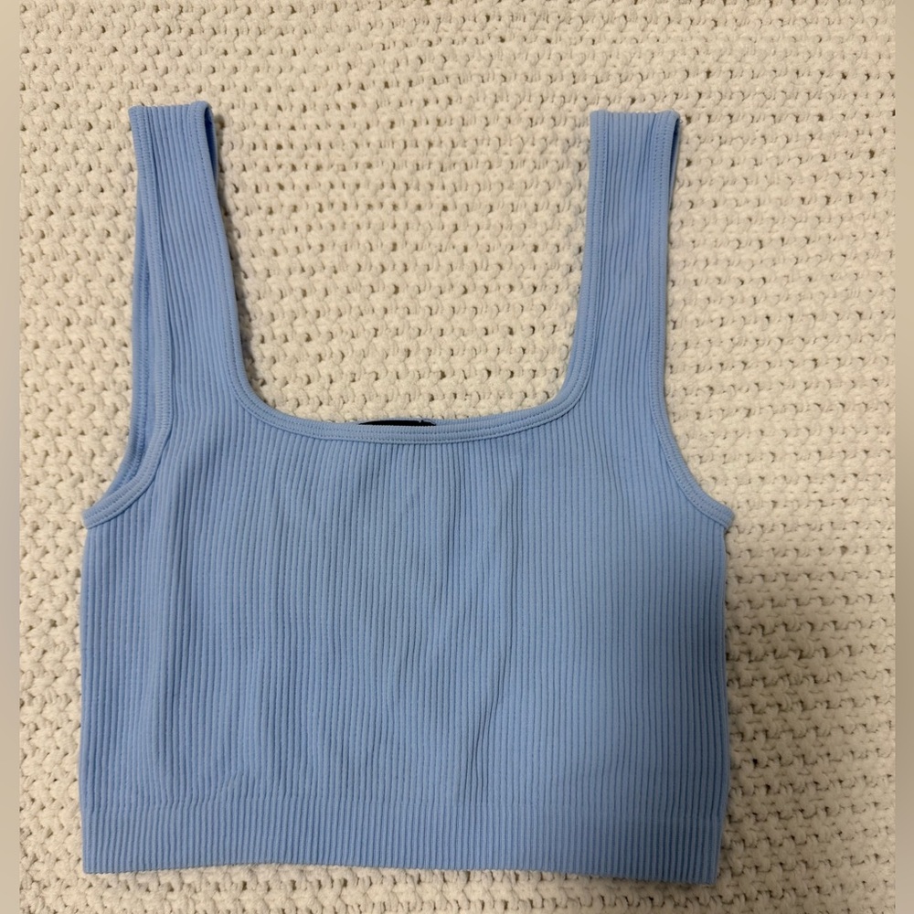 Zara Blue Ribbed Crop Tank Top, worn once